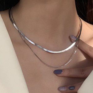 NEW 925 Sterling Silver Double Layer Necklace